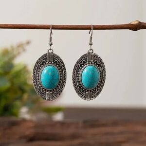 Elegant Vintage Tibetan Tibet Turquoise Dangle Hook Earrings